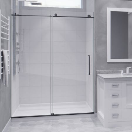 Anzzi Leon 60 in. x 76 in. Frameless Sliding Shower Door in Gunmetal SD-AZ8077-02GB